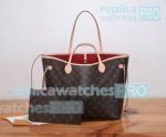 Copy L--V Neverfull Brown Red Medium Size Tote Bag with a Pouch